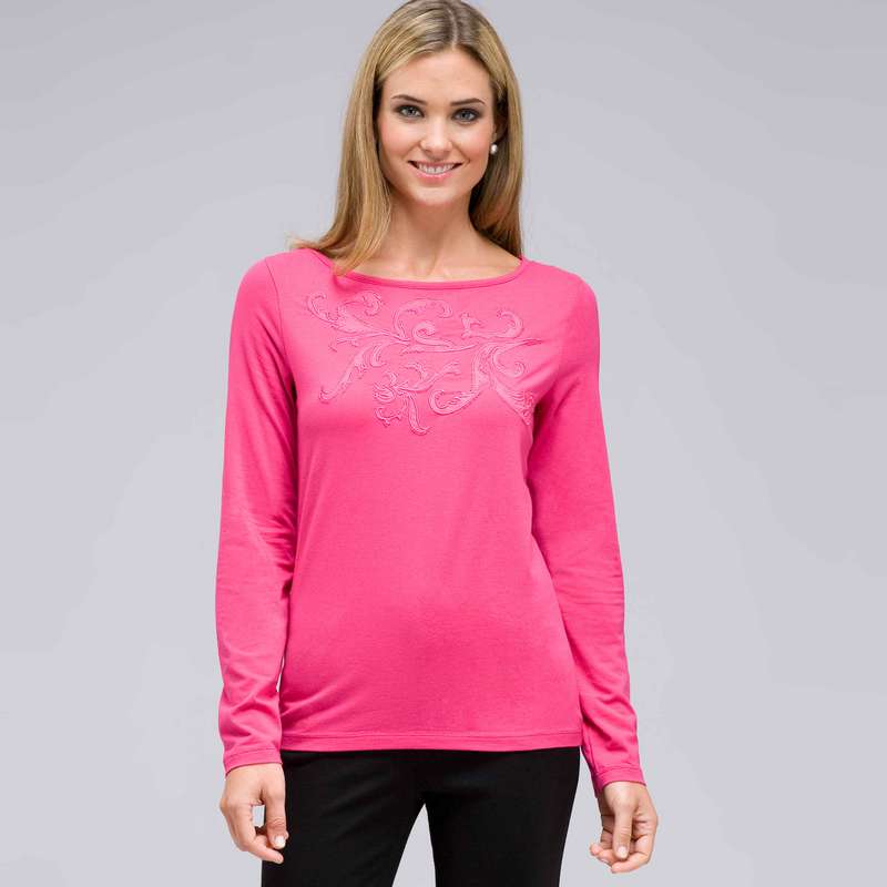 Long Sleeve Embellished Boat Neck Top, , large image number 0