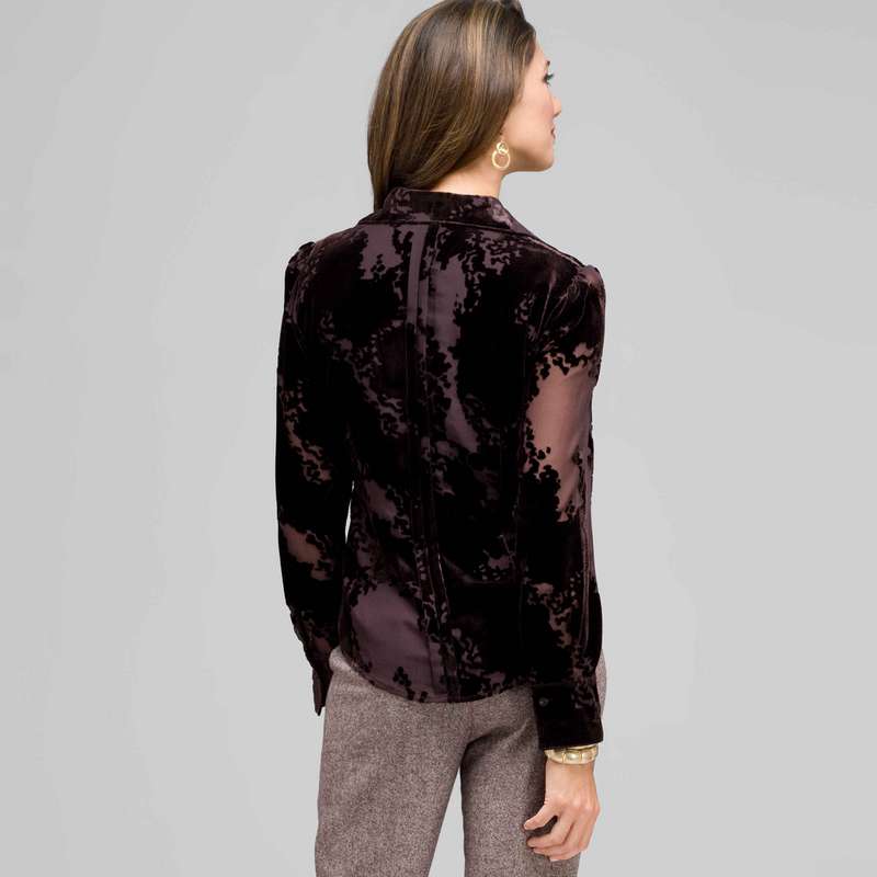 Long Sleeve Covered Placket Blouse, Brown, large image number 1