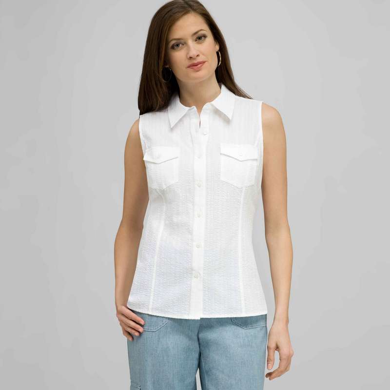 Sleeveless Button Down Blouse., White, large image number 0