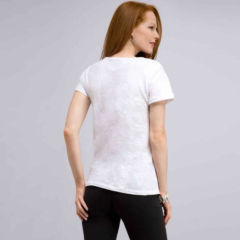 Scoop Neck Tee with Applique, White, large image number 1