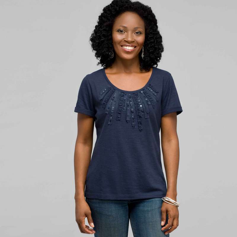 Scoop Neck Tee with Applique, Swiss Navy, large image number 0