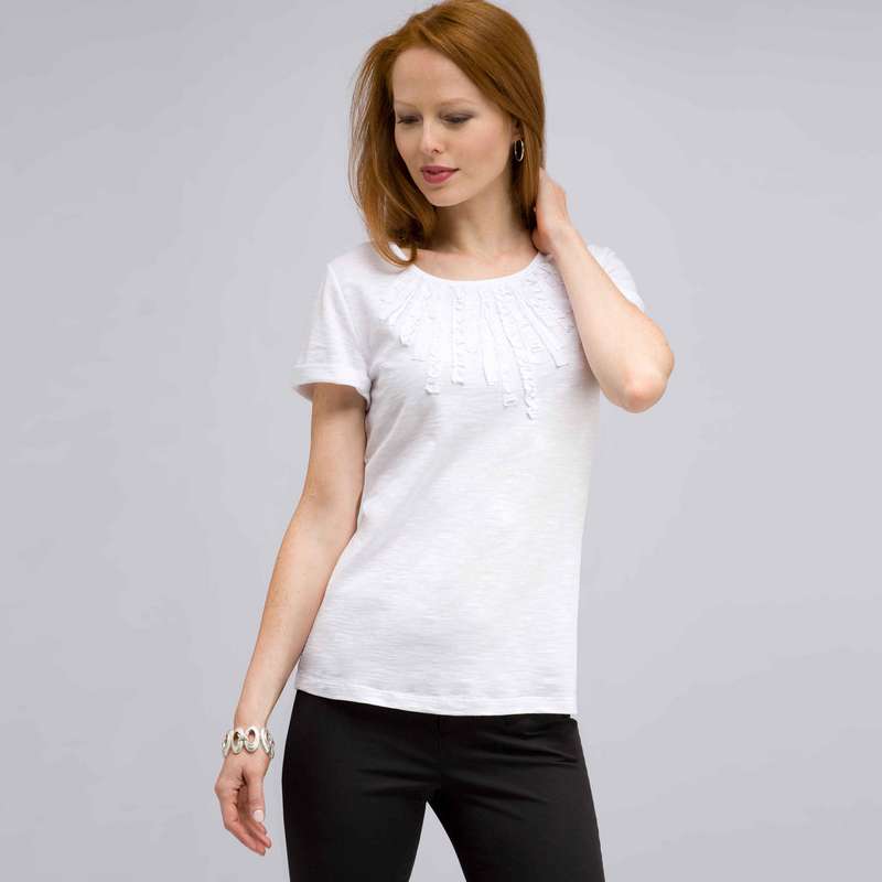 Scoop Neck Tee with Applique, White, large image number 0